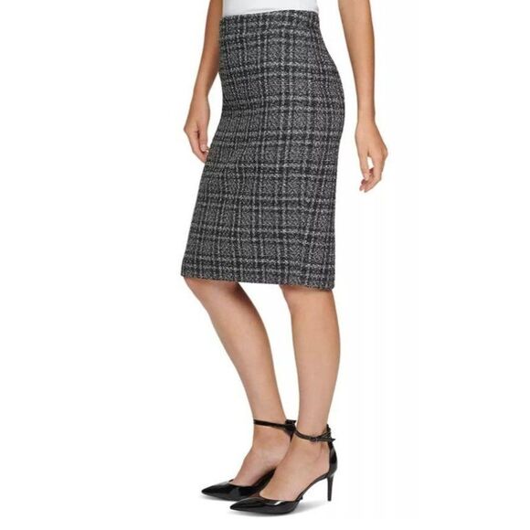 DKNY Tweed Pencil‎ Skirt 2 XS Black White Plaid - Picture 10 of 10